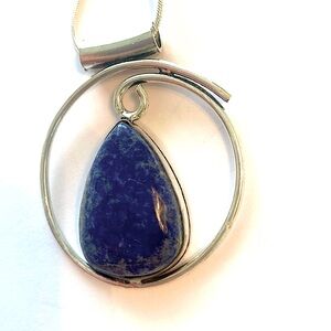2 inch, Lapis Lazuli, pendant on a silver chain.
